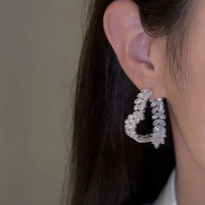 SHOWLU FASHION zircon leaf stud earrings featuring Korean style copper jewelry with sparkling zircon accents.