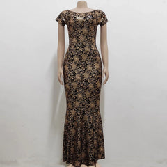 Women Dress Elegant Flower Party Dress Off the Shoulder Short Sleeve Slit Maxi Long Dresses for Woman