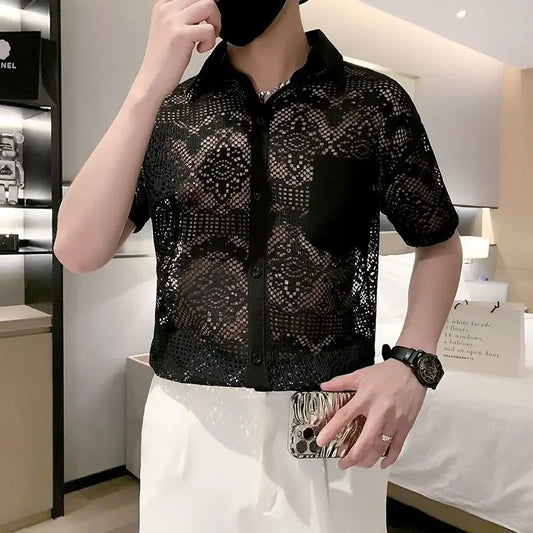White Men's Shirt with Pocket Half Sleeve Plain Male Shirts Aesthetic Original Designer Collar Korean Style Casual New in Sale