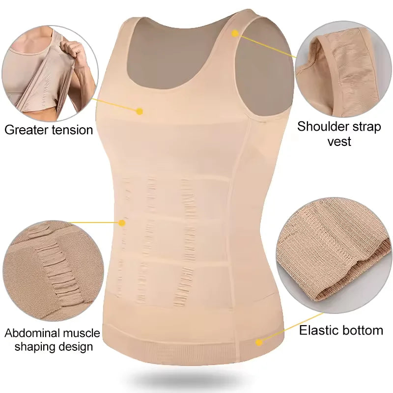 Men's compression vest by Showlu Fashion, sleeveless slimming shapewear shirt with tummy control, gym workout body shaper tank top.