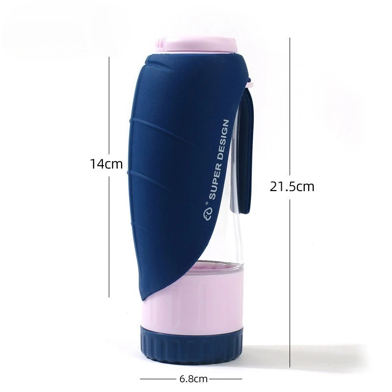 Showlu 2-in-1 portable dog water bottle and food container for hiking, compact design with water and food compartments for pets