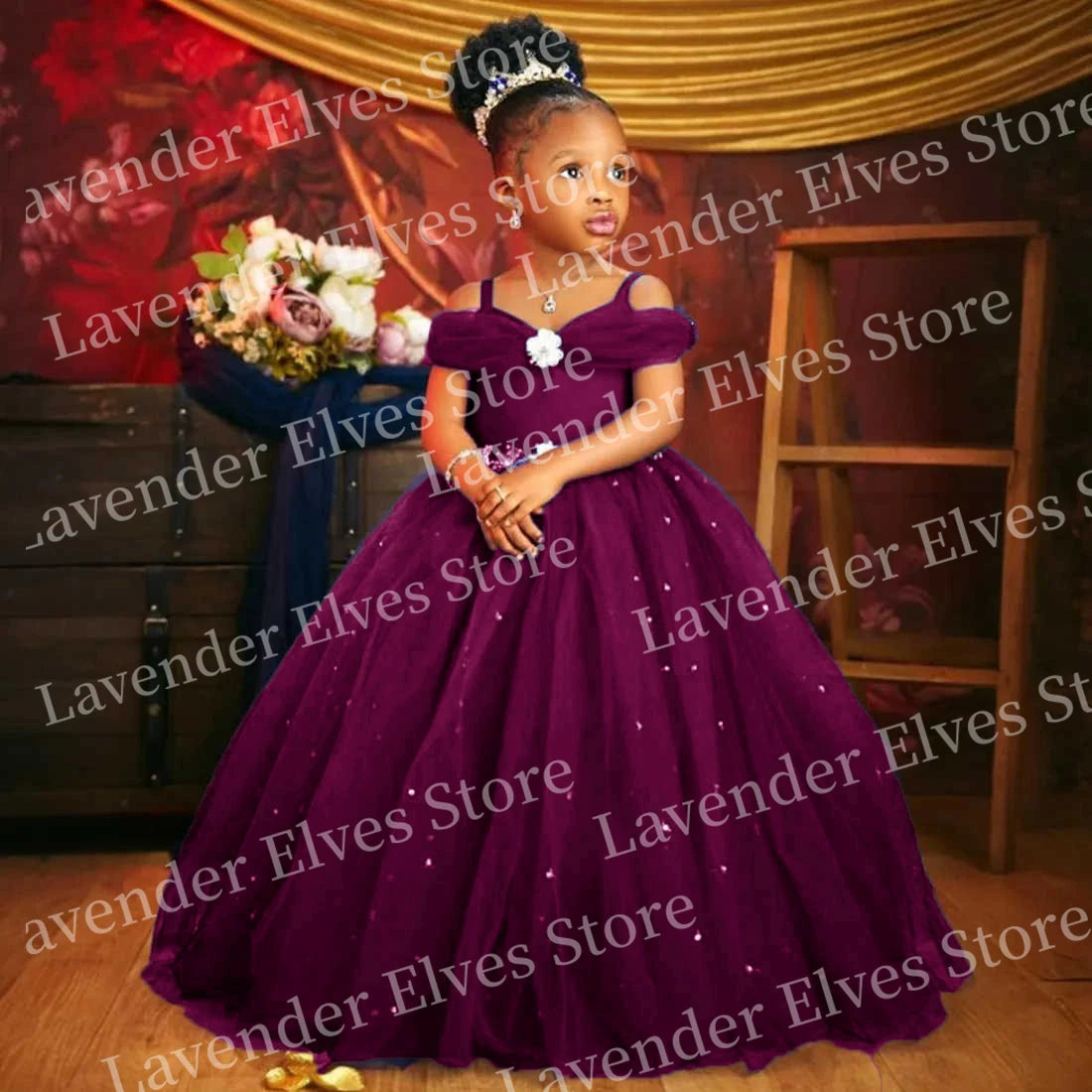 Princess Royal Blue flower girl dress by 1170uf-he featuring custom tulle fabric and elegant pageant style for special occasions.