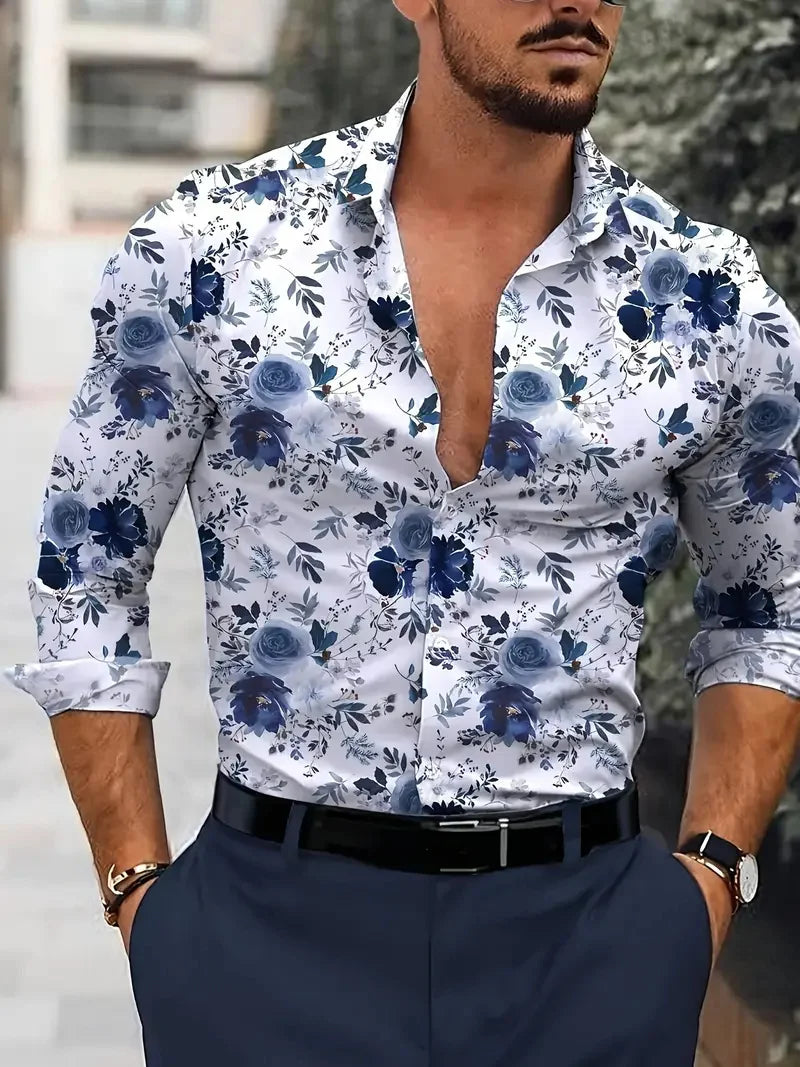 Men's checkered collar shirt by Showlu Fashion Store, long sleeve spring casual top with color-block design.