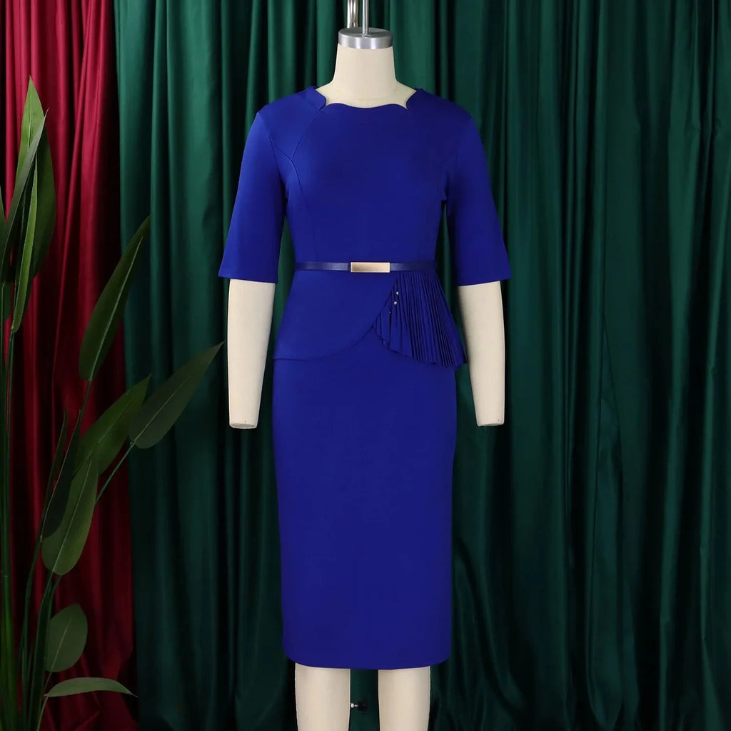 SHOWLU Women's square neck sheath midi dress in black, perfect for formal work wear and stylish occasions.