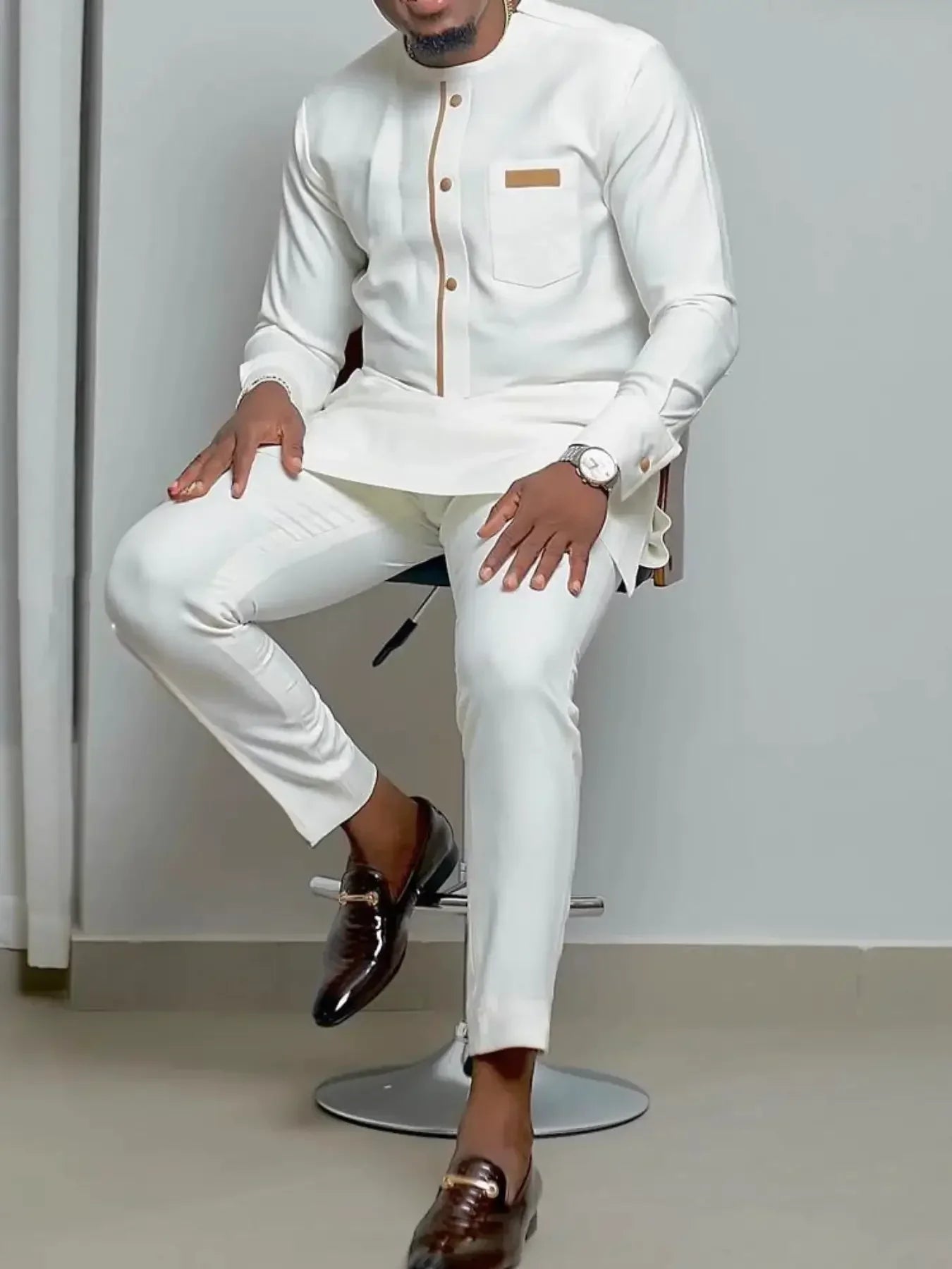 SHOWLU Men's African Kaftan Tracksuit, embroidered 2-piece suit set, featuring traditional design and intricate detailing.