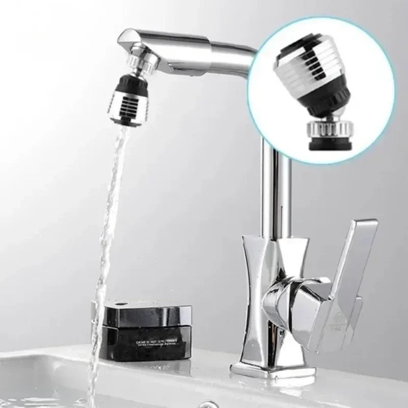Showlu 360 rotate swivel faucet nozzle filter in chrome, featuring dual tap aerator design with adjustable water flow.