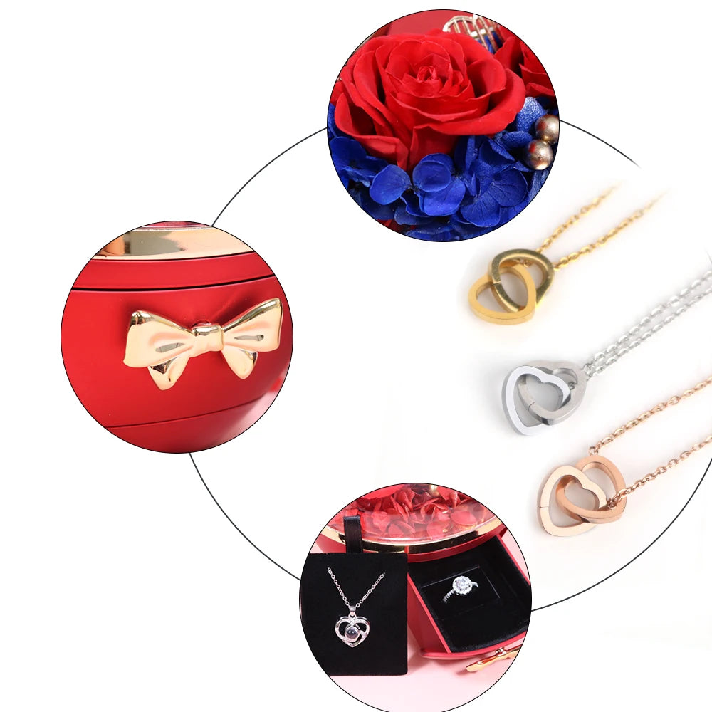 Heart-shaped jewelry box with stylish necklace gift set by Showlu Fashion, featuring elegant design and jewelry inside.