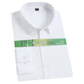 White bamboo fiber men's long sleeve dress shirt by Showlu Fashion, featuring stretch-free, soft, professional, formal design in 8XL size