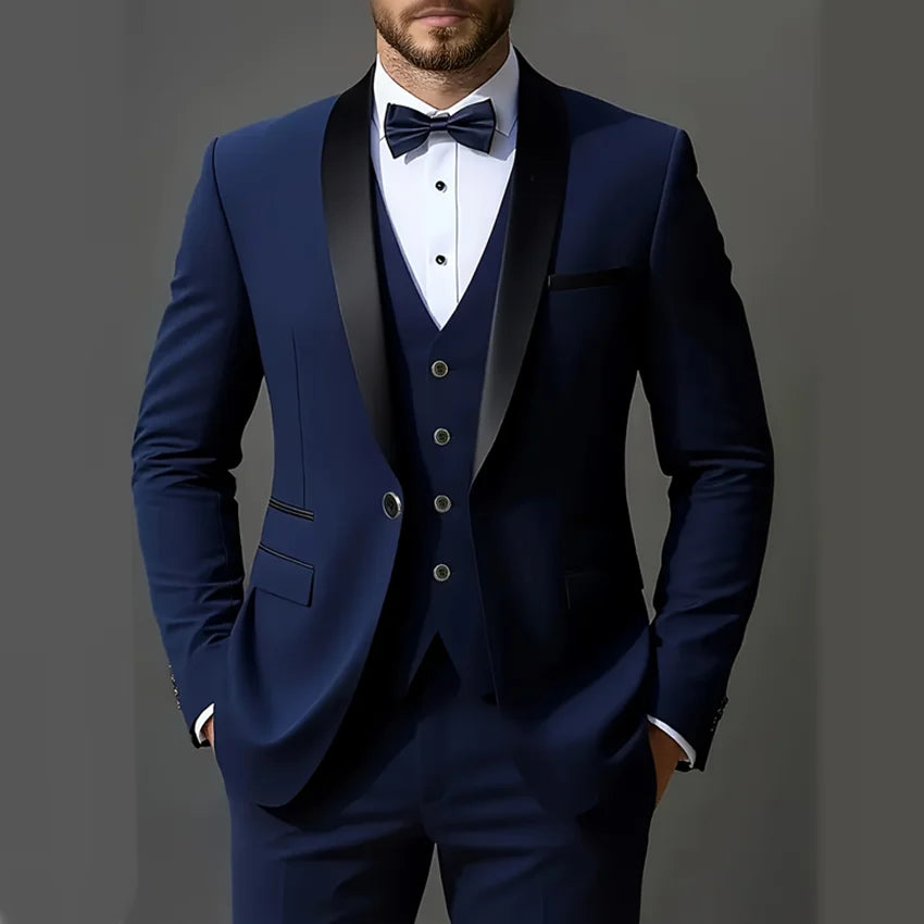 Men’s 3-piece suit set with jacket, vest, and pants from Showlu Fashion, suitable for weddings, parties, and formal occasions.