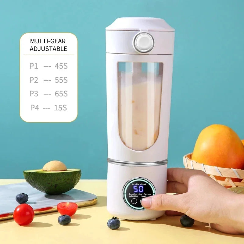 Showlu Smart Portable USB Blender Juicer Bottle with clear lid, compact design, and blending blades visible inside.