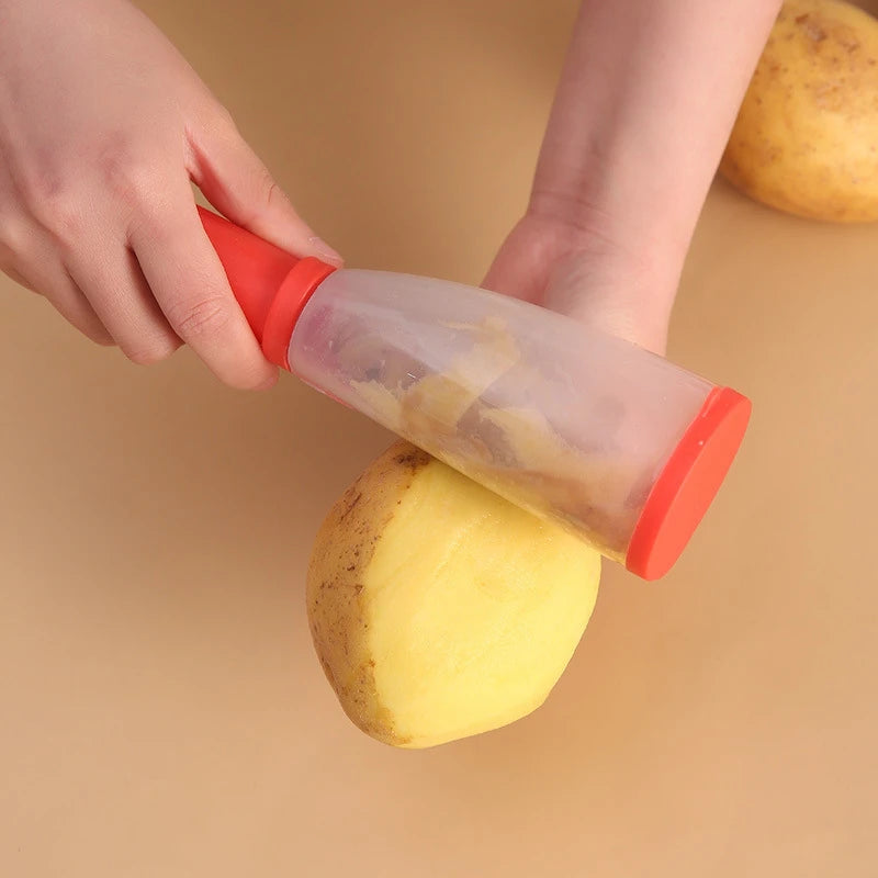 Showlu Fashion Store multifunctional peeling knife with storage tube, ideal for peeling apples and household kitchen tasks.
