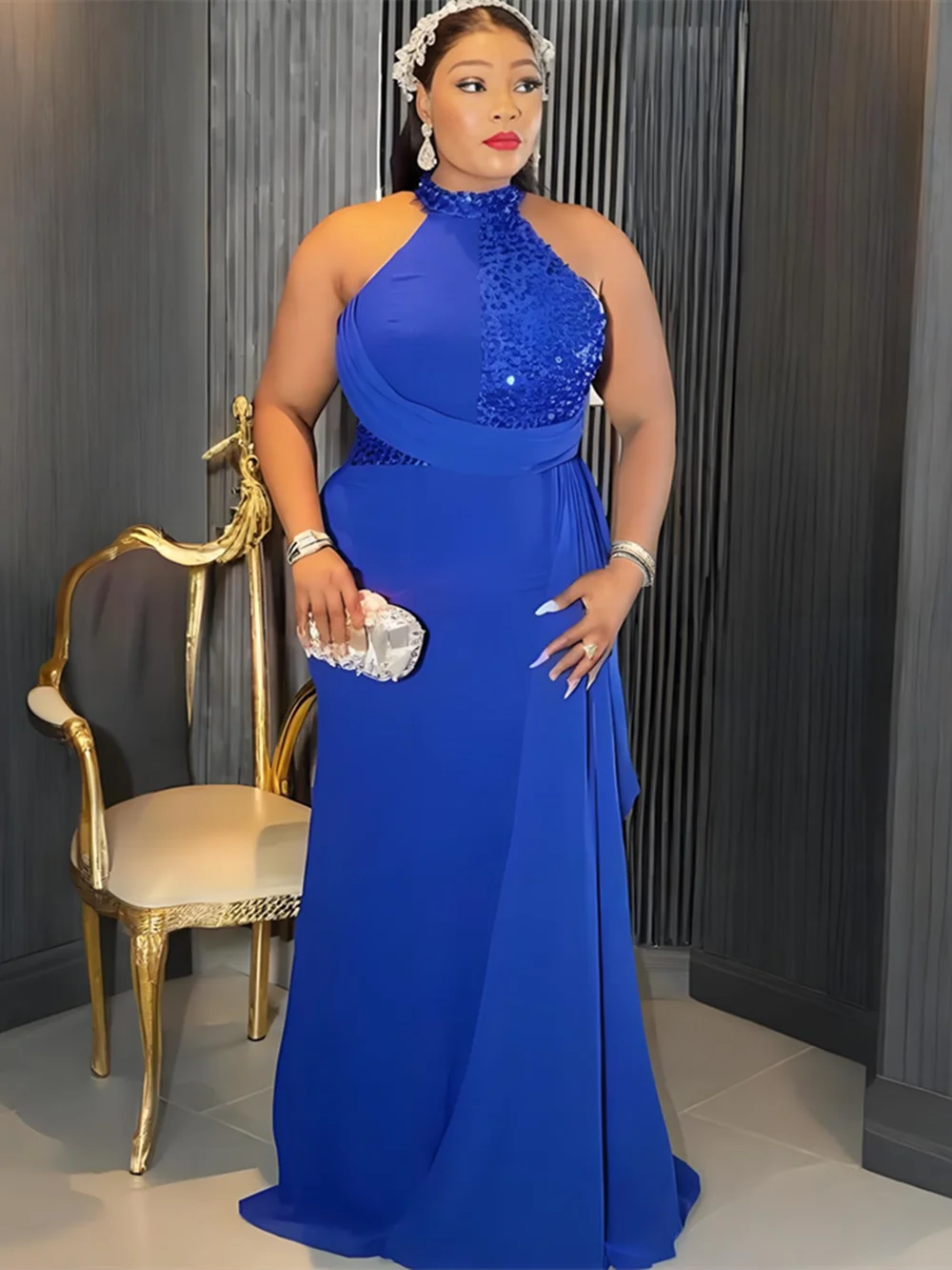 Elegant African wedding party dress and Muslim maxi gown by SHOWLU FASHION STORE, featuring intricate details and flowing fabric.