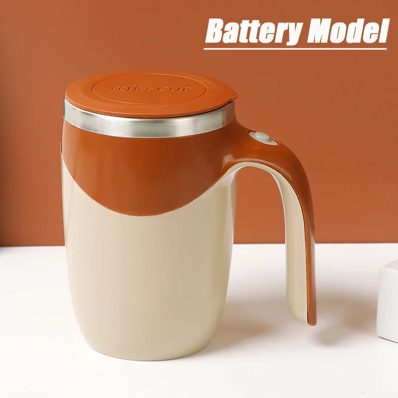 Magnetic stainless steel XMSJ Automatic Stirring Coffee Mug with lid and handle, designed for easy, mess-free stirring.