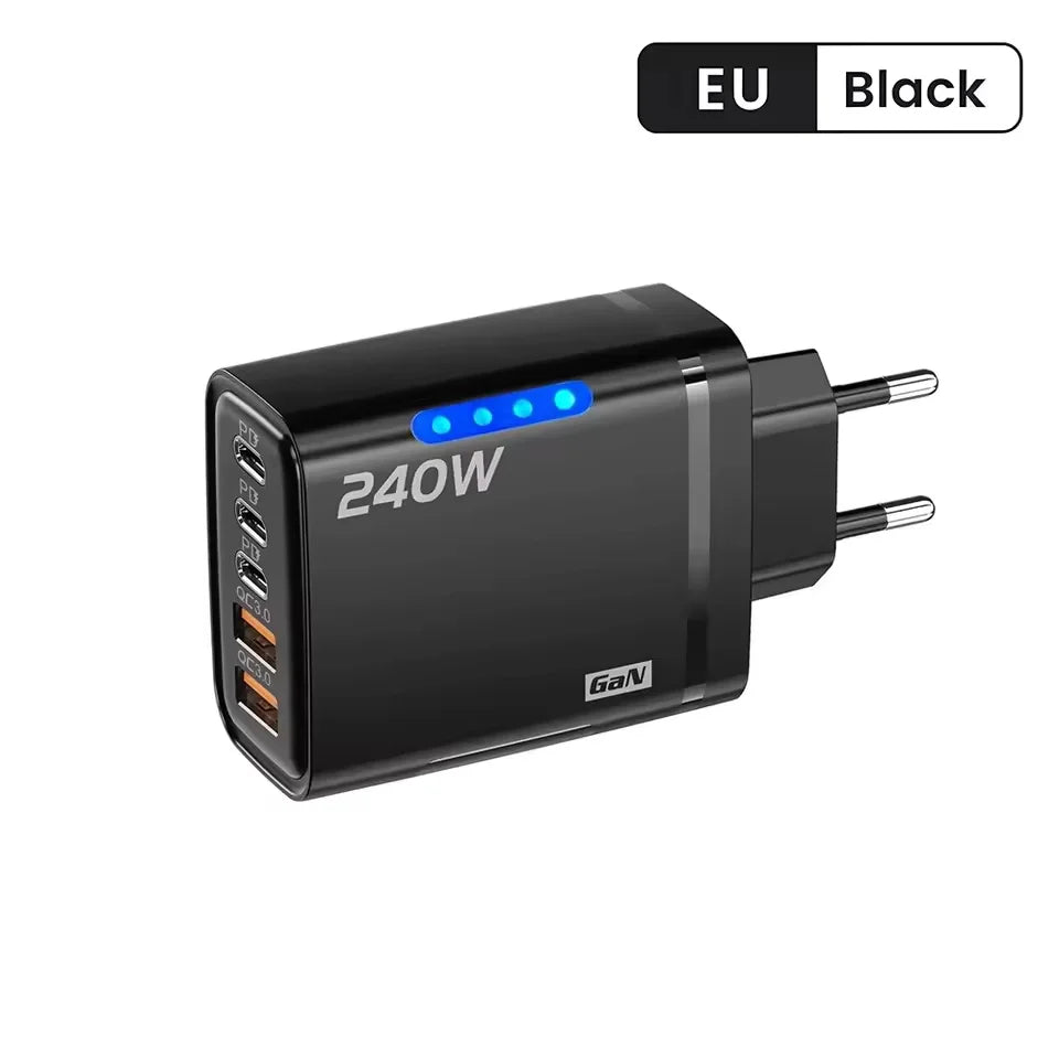240W GaN 5 in 1 Fast Charging Phone Charger USB C Charger Power Adapter Type C EU/US Plug Wall Charger For iPhone Samsung Xiaomi