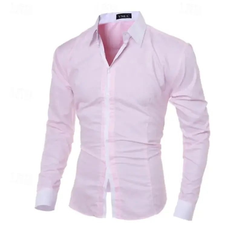 Pink and blue solid color fashion office shirt with collar, buttons, soft fabric, suitable for business and casual wear.