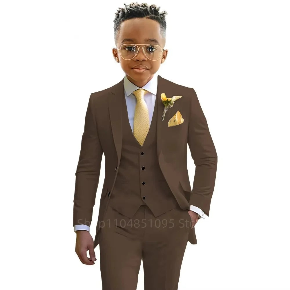 Boys formal 3-piece suit set for weddings and parties, including jacket, vest, and pants, by 1170uf-he.