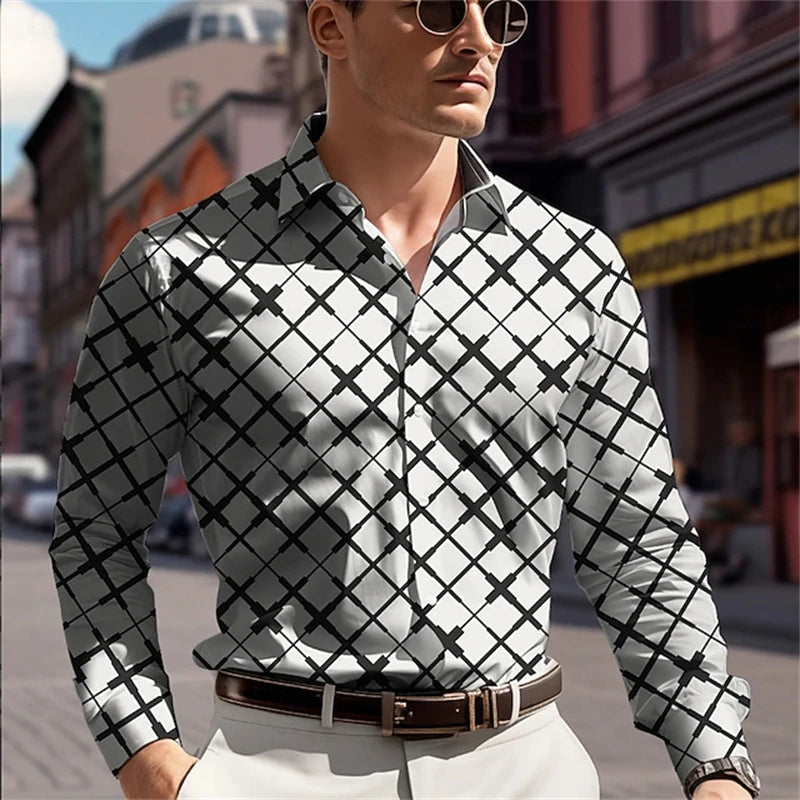 Men's long-sleeved casual shirt by Showlu Fashion, simple fall streetwear top, suitable for office and everyday wear.