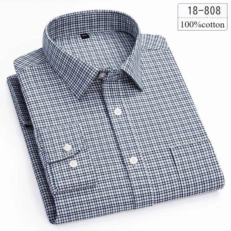 Luxury High-Quality 100% Cotton Houndstooth Full Shirts for Men Slim Fit Casual Shirt Long-Sleeve Plaid Soft Designer Clothes Ro