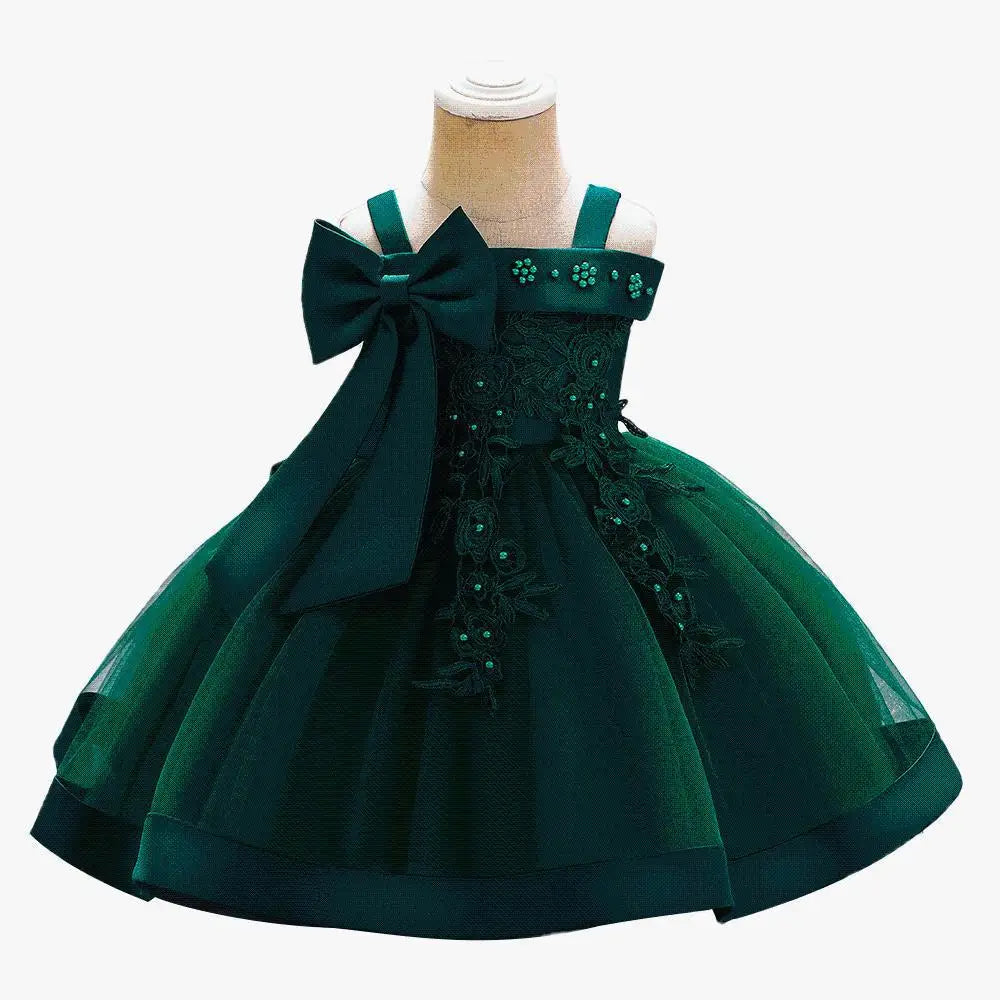 Lansihuote girls' bow embroidery ball gown, elegant wedding party dress with floral embroidery and full skirt, by Showlu Fashion Store