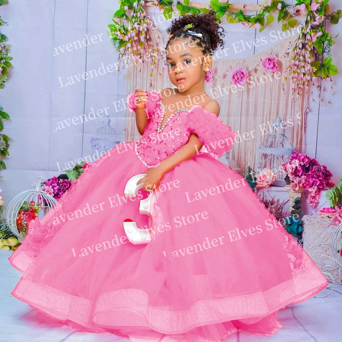 Red Kids Birthday Dresses For Girls Flower Girl Dresses Customized Pleated Ruffles Tiered Tulle Ball Gowns for Wedding