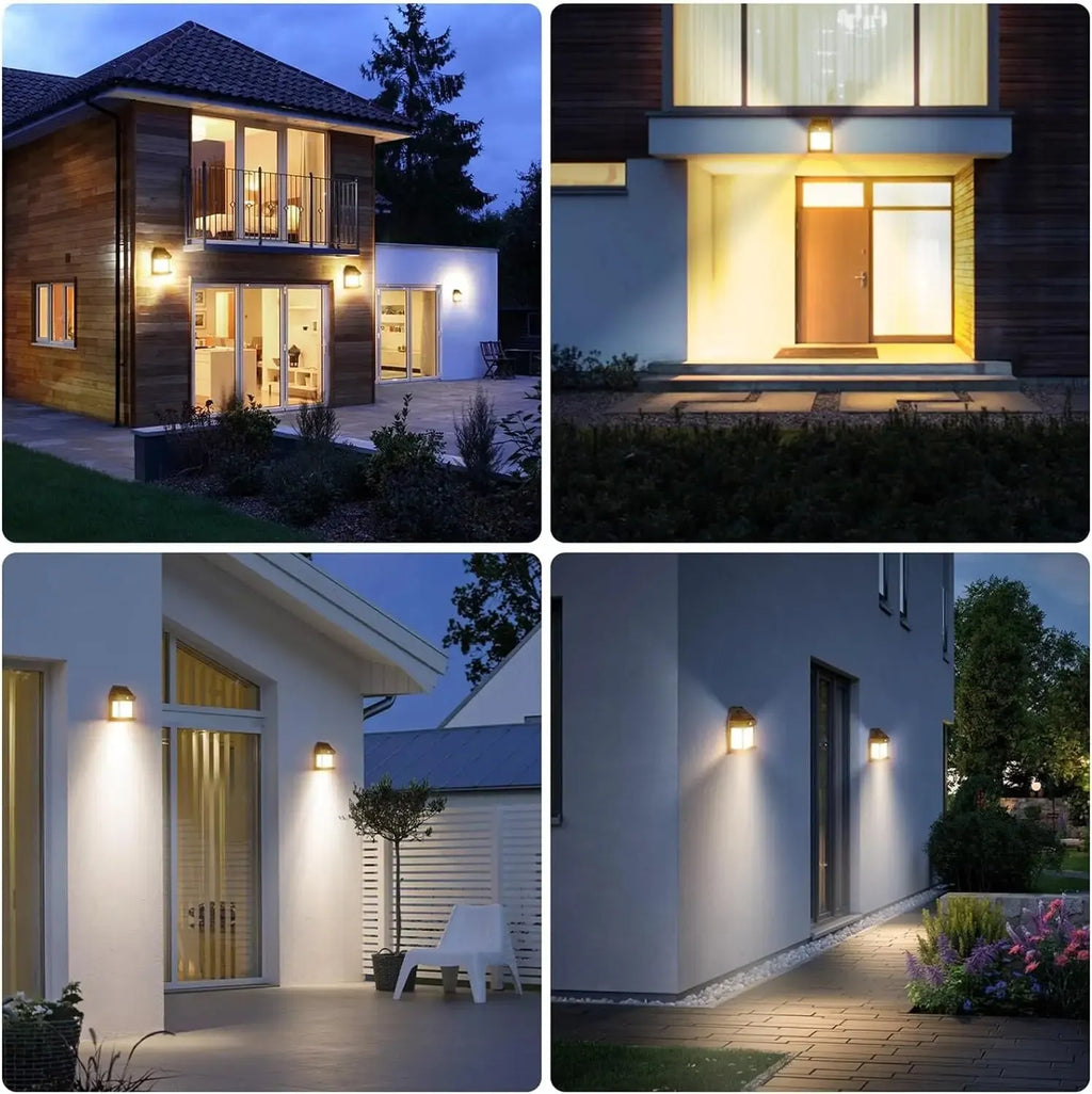 Showlu Smart Solar Motion Sensor Wall Light with IP65 waterproof LED, outdoor security lighting on a wall at night