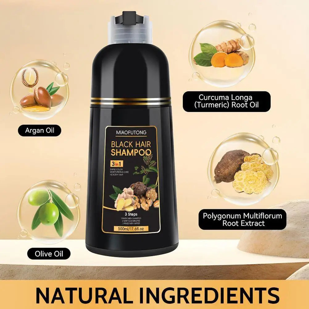 Polygonum Multiflorum 3-in-1 natural black hair dye shampoo bottle, 500ml, from SHOWLU FASHION STORE.