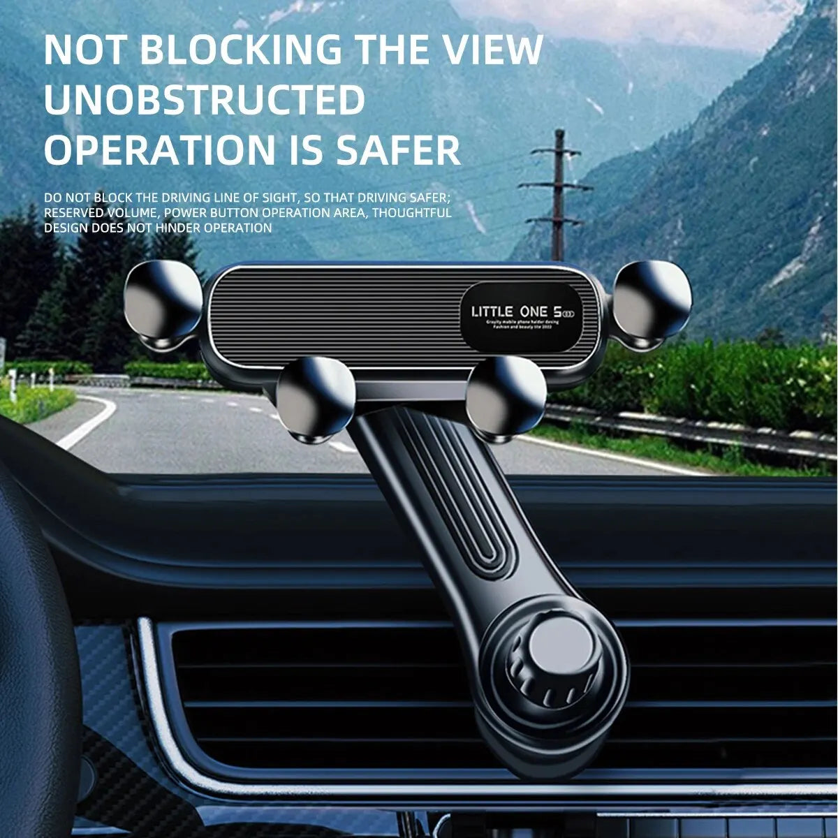 Showlu Gravity Car Phone Holder with 360° air vent clip mount for 4.7 to 7-inch smartphones, showing mounted phone in a vehicle.