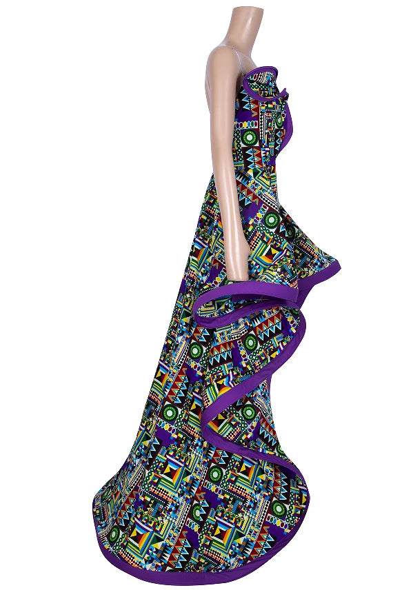 Dashiki Party Dresses Fashion Robe Africaine Ankara Floral Print Maxi Long Strapless Dresses African Dresses for Women WY6981