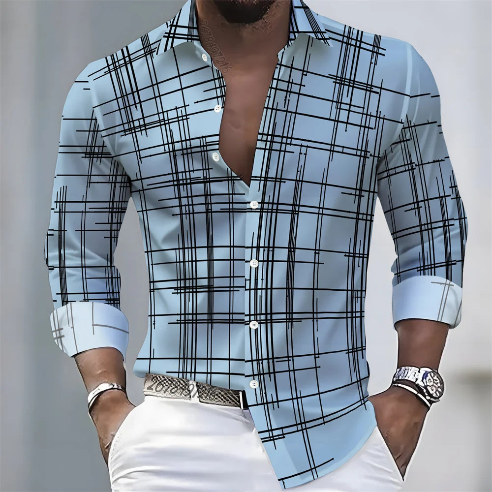Men's long-sleeved striped shirt in spring/autumn colors, casual European-American style, loose fit, comfortable top by Showlu Fashion