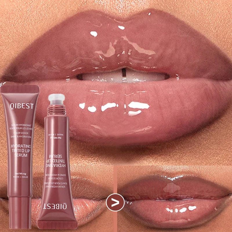 SHOWLU FASHION STORE QiBest Nude Brown Plumping Lip Gloss in 12g, moisturizing tinted lip oil with a natural nude brown shade.
