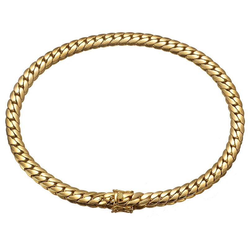 Gold Cuban link chain necklace for men, rapper jewelry style, Showlu Fashion gold tank chain with bold, shiny links.