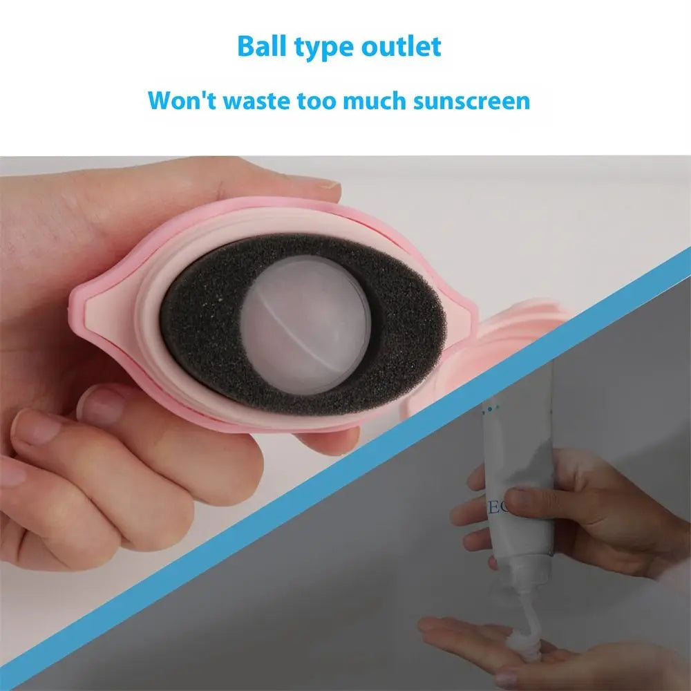 Refillable silicone suncream roller applicator in oval shape with stitching design, ideal for travel skincare and cosmetic use.