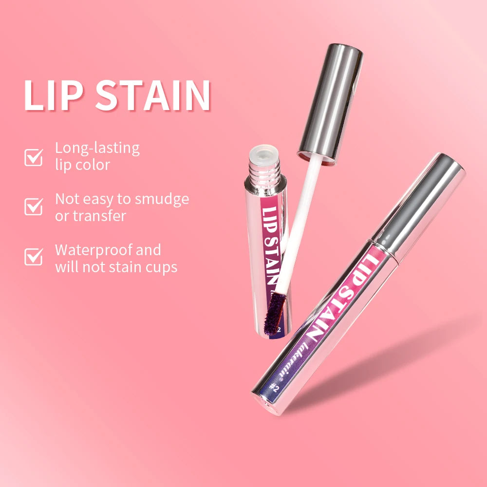 Showlu Smart General peel-off lip stain in waterproof lip tint, featuring a vibrant, glossy finish on lips.