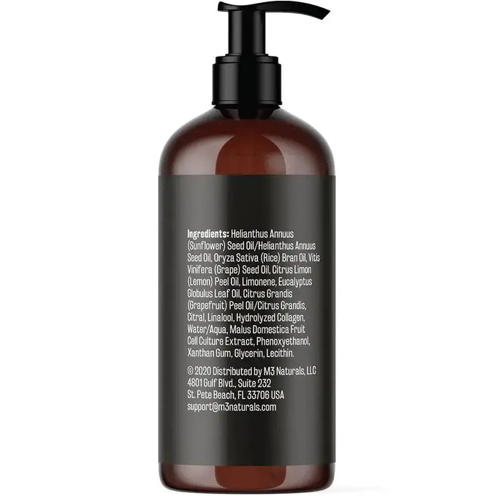 M3 Naturals Anti-Cellulite Massage Oil with collagen and stem cell, 240ml bottle, showing the product with a sleek label