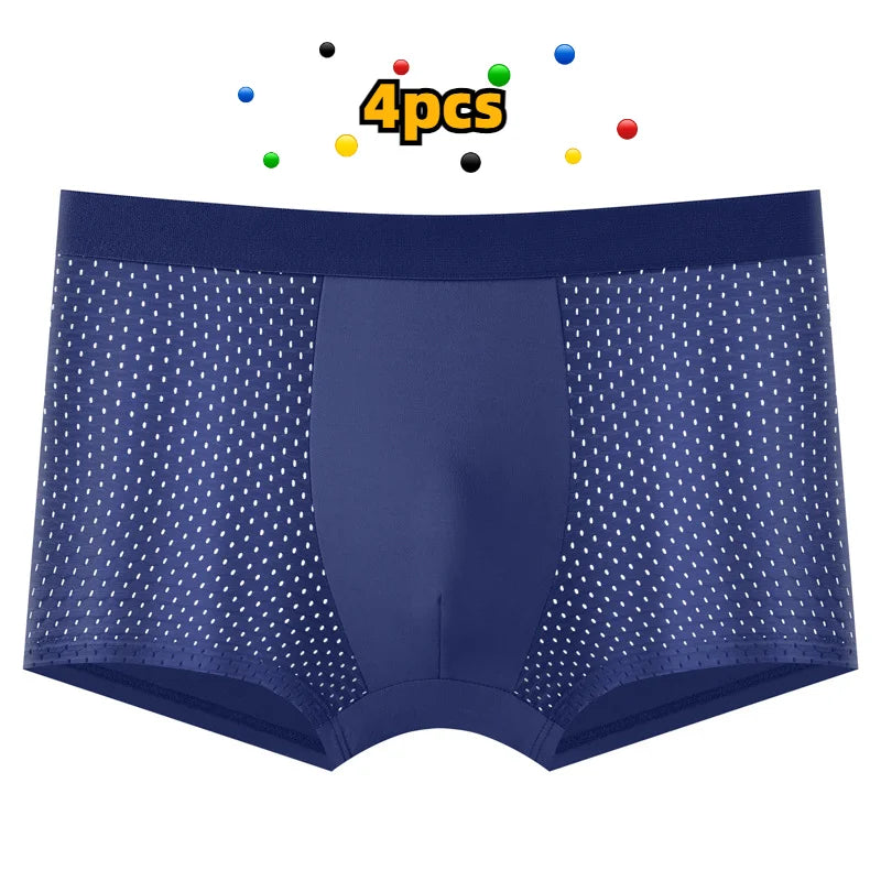 Showlu men's breathable mesh boxer shorts in a 4-pack, solid underwear with comfortable, lightweight fabric for everyday wear.
