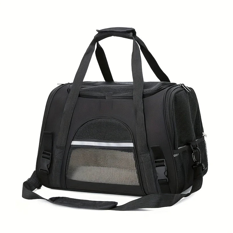 Showlu Portable Soft-Sided Cat Carrier made of breathable Oxford fabric with mesh windows for ventilation and easy carrying.