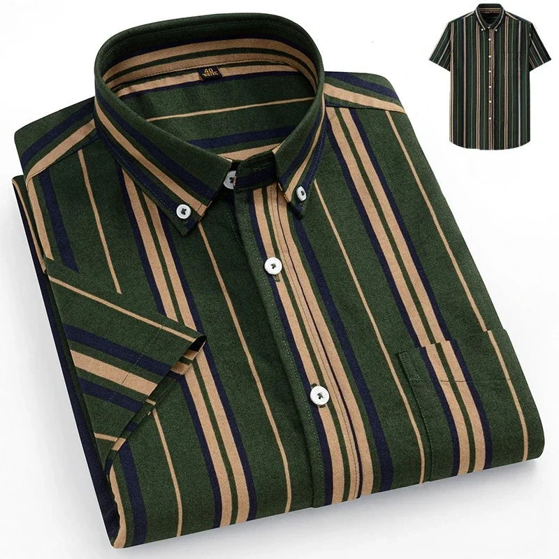 New in Shirt Plus Size 14XL Fashion Summer 100%Cotton Oxford Plaid Short Sleeve Shirt for Man Designer Office Elegant Clothes