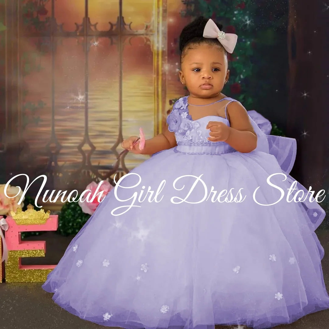 Pink Flower Girl Dresses for Wedding 3D Floral Sleeveless Girl Birthday Party  Princess Formal First Communion Gown Customized