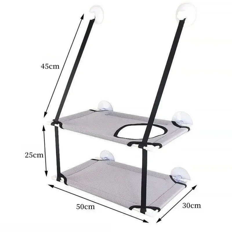 Showlu Double Decker Cat Window Hammock made of Oxford cloth, hanging bed with cozy design for cats to relax by the window.