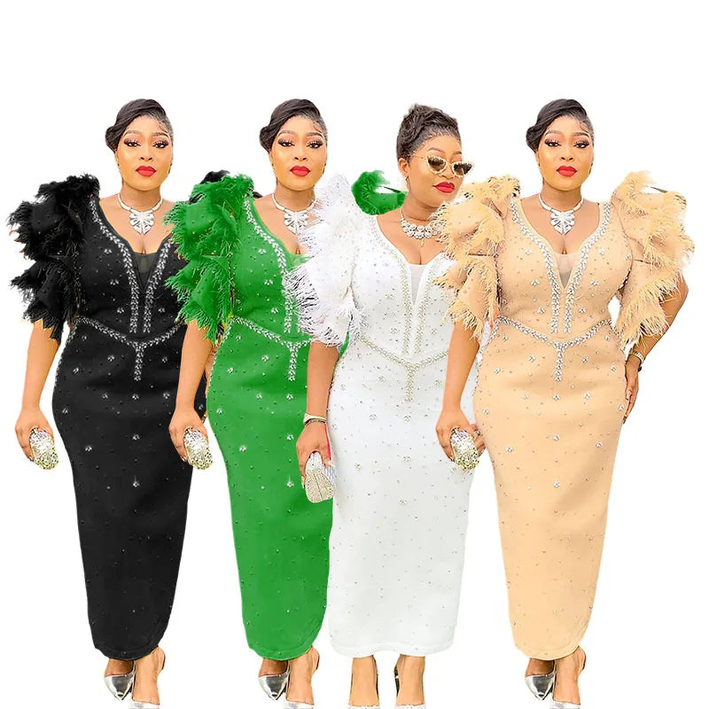 Women's Dashiki Ankara sequin African party dress, bodycon maxi style with vibrant patterns and shimmering details.