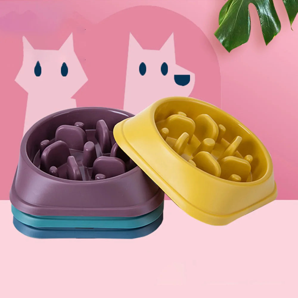 Showlu Fashion Store pet dog slow feeder bowl with non-slip base and puzzle design for medium and small dogs, reducing gulping.