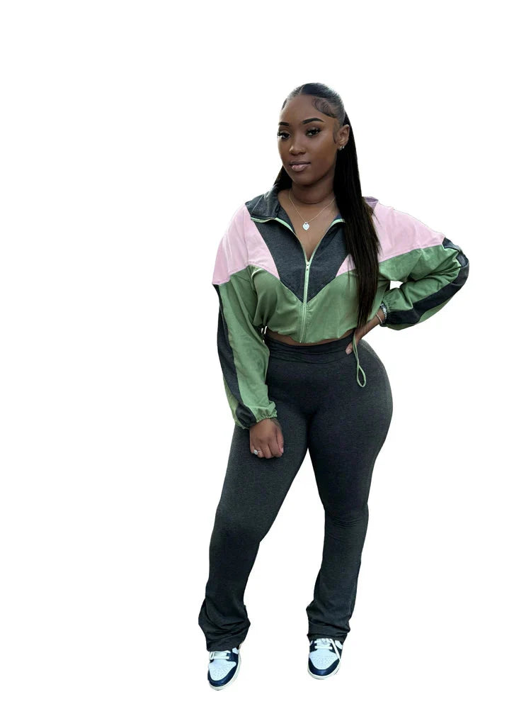 JENYAGE Women's 2-piece slim fit flare yoga pants tracksuit set by SHOWLU FASHION STORE, shown in black with fitted and flared design.