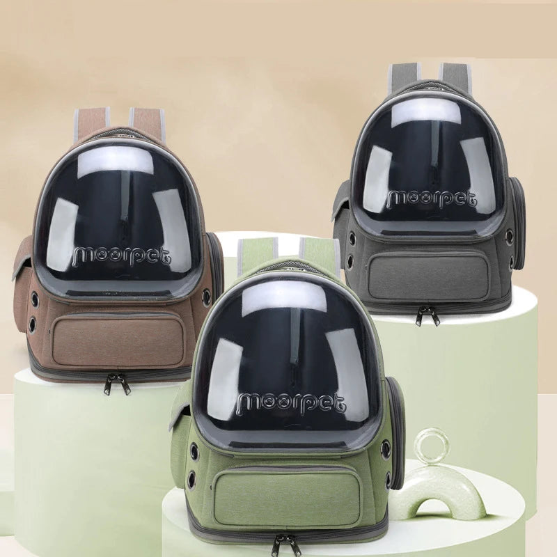 Showlu Transparent Folding Pet Carrier Backpack made of nylon, designed for easy travel with a clear, foldable pet travel bag.
