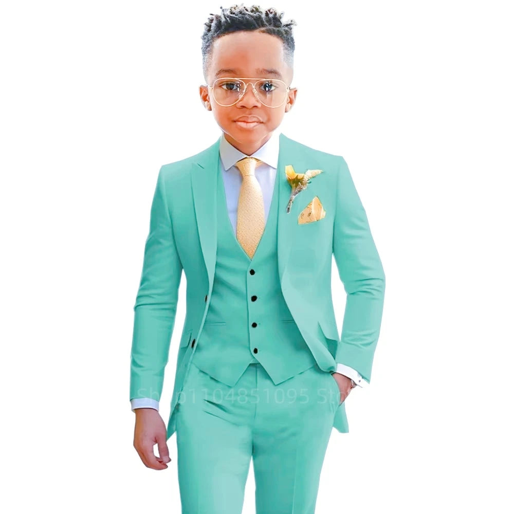 Boy's formal 3-piece suit for weddings and parties, stylish black blazer, vest, and trousers from 1170uf-he.