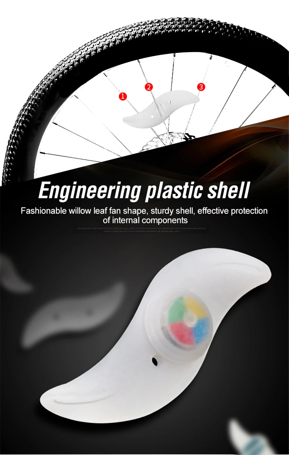 Showlu Smart General bicycle spoke LED wheel light flashing on a bike tire for enhanced visibility and safety during rides.