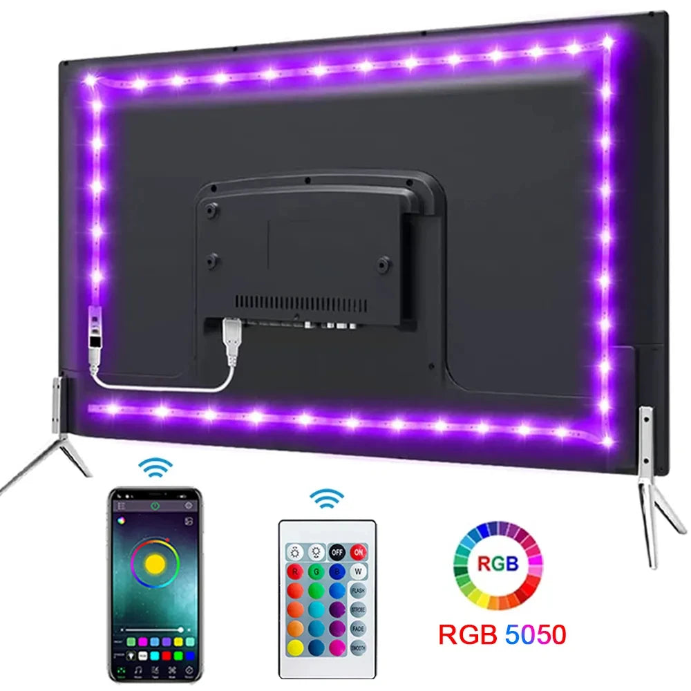 Flexible 5-meter WiFi RGB LED strip light by Showlu Smart General, showing colorful illuminated tape for decorative lighting.