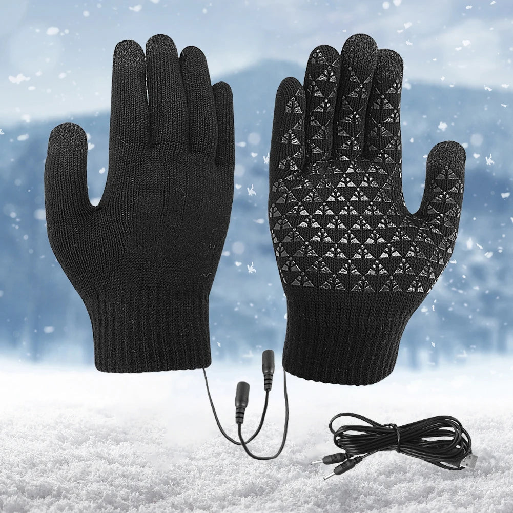 Showlu Smart General USB heated winter gloves with touchscreen fingertips, thermal cycling gloves for cold weather outdoor activities.