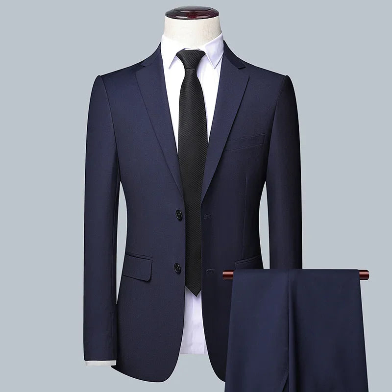 Men's solid color business suit by Showlu Fashion Store, tailored fit, high-quality fabric, ideal for weddings, banquets, and formal events.