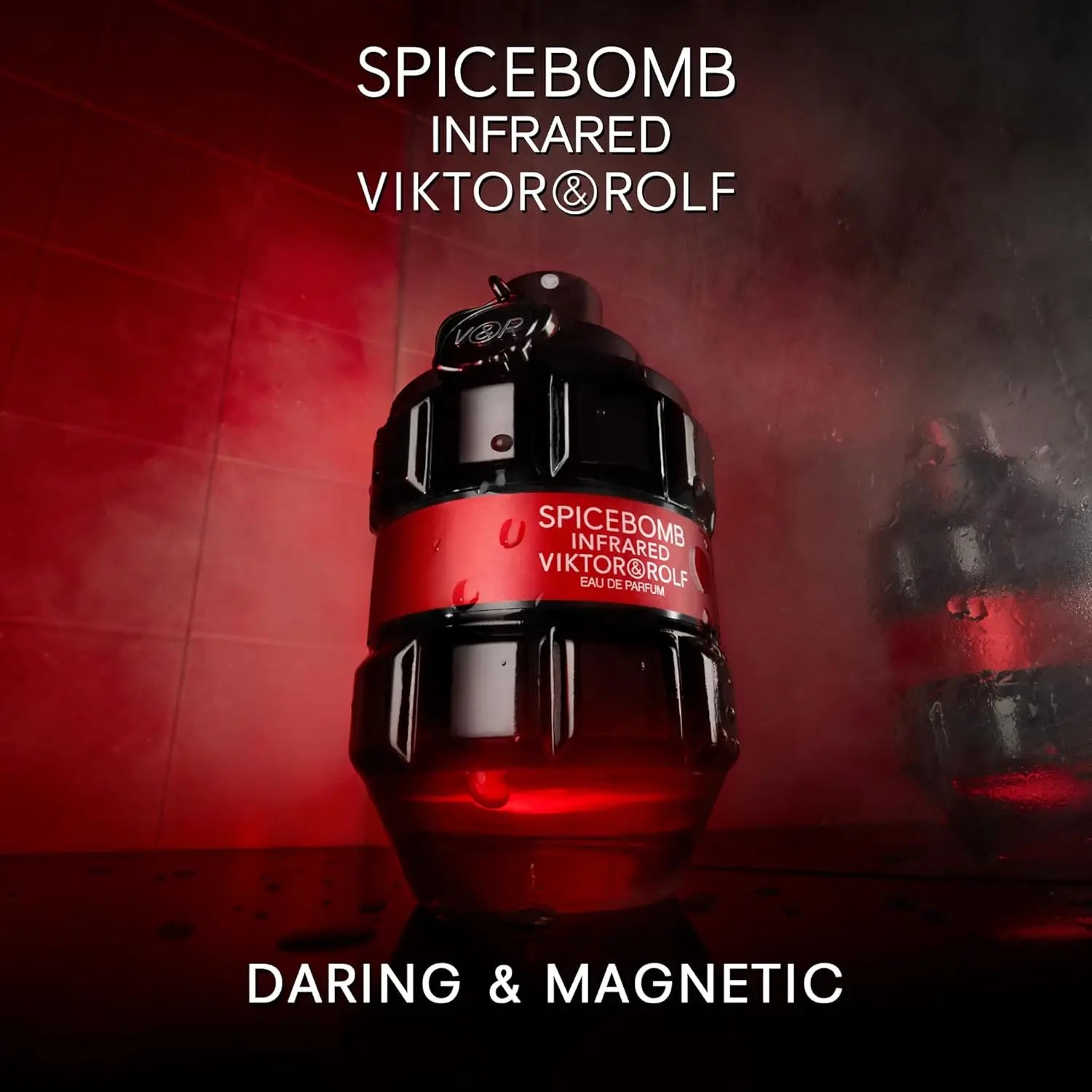 Viktor&Rolf Spicebomb Infrared men's Eau de Parfum bottle featuring woody and spicy scent profile, with a sleek design and warm tones