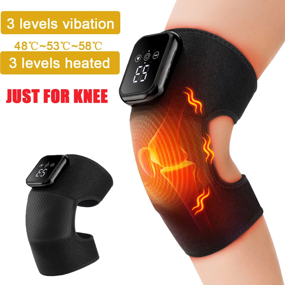Showlu Fashion Store heating massage knee pad with vibration, hot compress, and muscle relaxation features for joint and muscle relief.